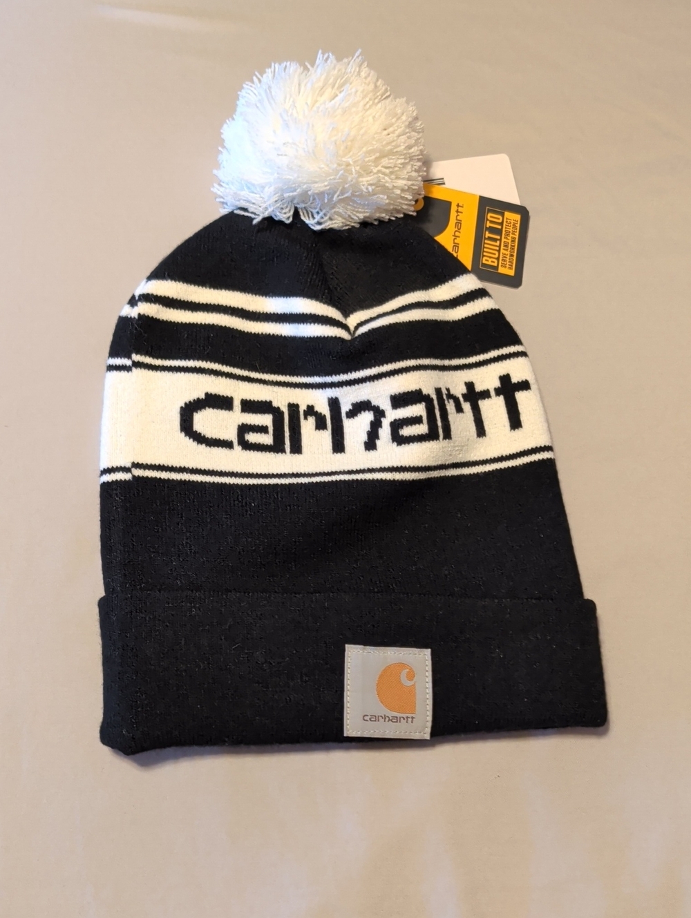Carhartt Adult Black and White Pom Beanie